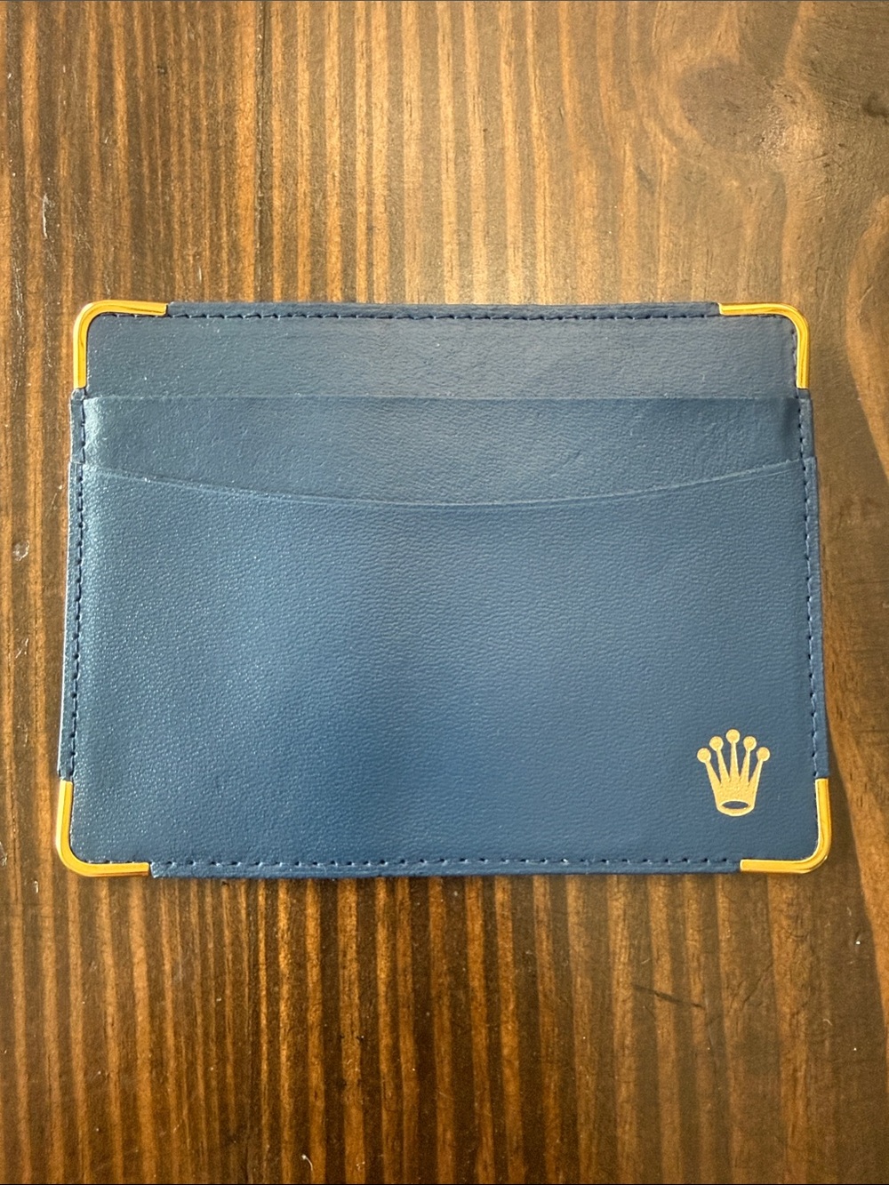 Vintage Rolex Blue Leather Card Holder with Gold Accents Wallet Sleeve Genuine